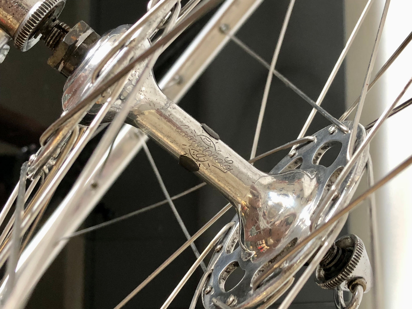 Ruote Campagnolo Record 1035, flangia alta, con cerchi Fiamme Sprint.