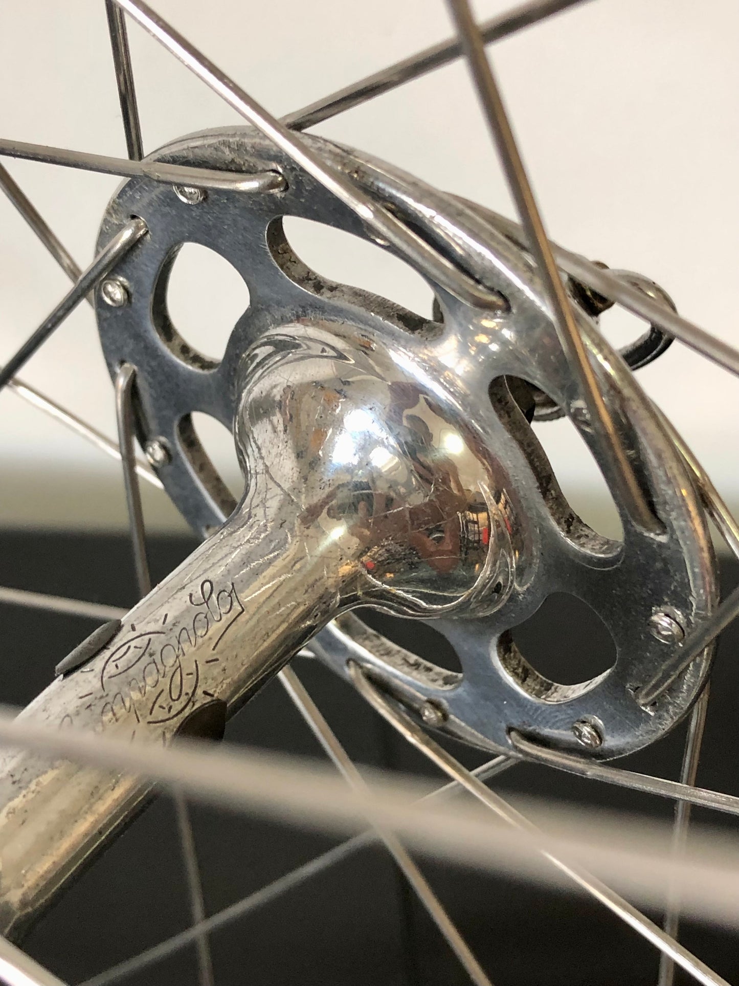 Ruote Campagnolo Record 1035, flangia alta, con cerchi Fiamme Sprint.