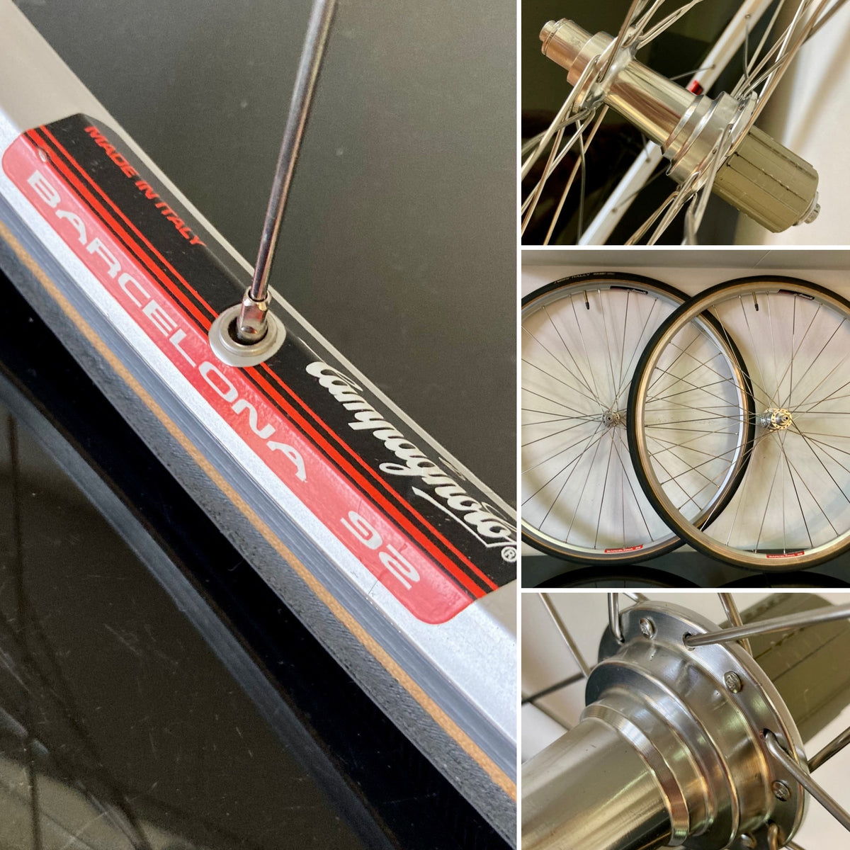 Ruote da corsa Campagnolo Barcelona '92, su mozzi Bitex. Corpetto Shimano 8-9-10v