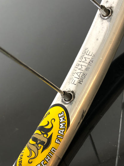 Ruote Campagnolo Record 1035, flangia alta, con cerchi Fiamme Sprint.