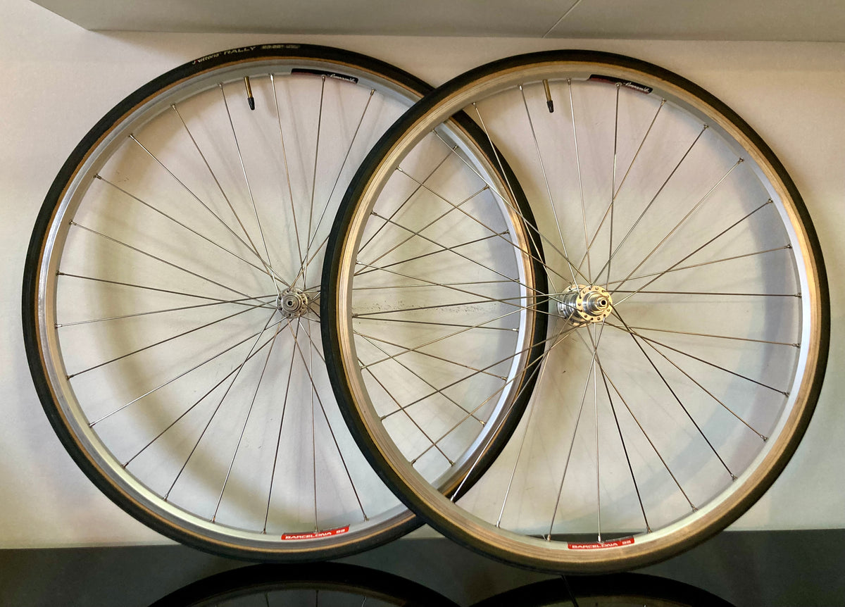 Ruote da corsa Campagnolo Barcelona '92, su mozzi Bitex. Corpetto Shimano 8-9-10v