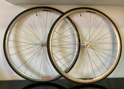 Ruote da corsa Campagnolo Barcelona '92, su mozzi Bitex. Corpetto Shimano 8-9-10v