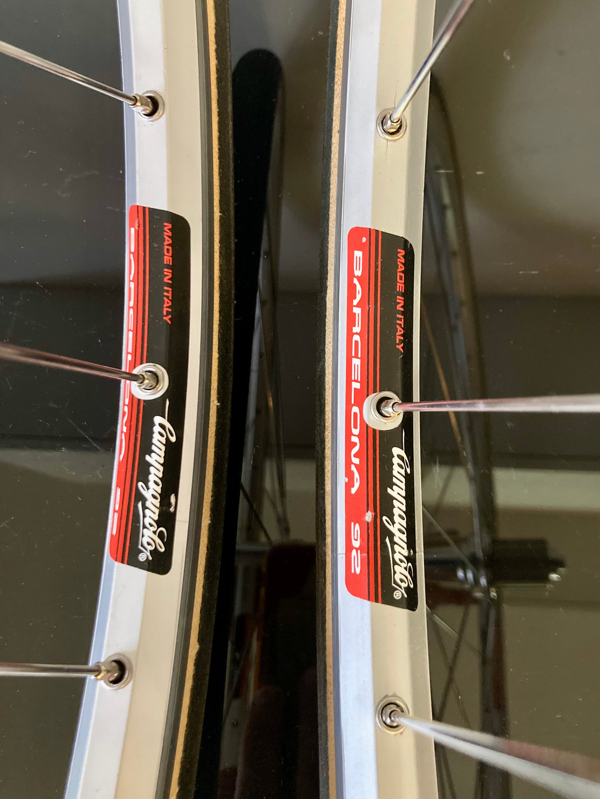 Ruote da corsa Campagnolo Barcelona '92, su mozzi Bitex. Corpetto Shimano 8-9-10v