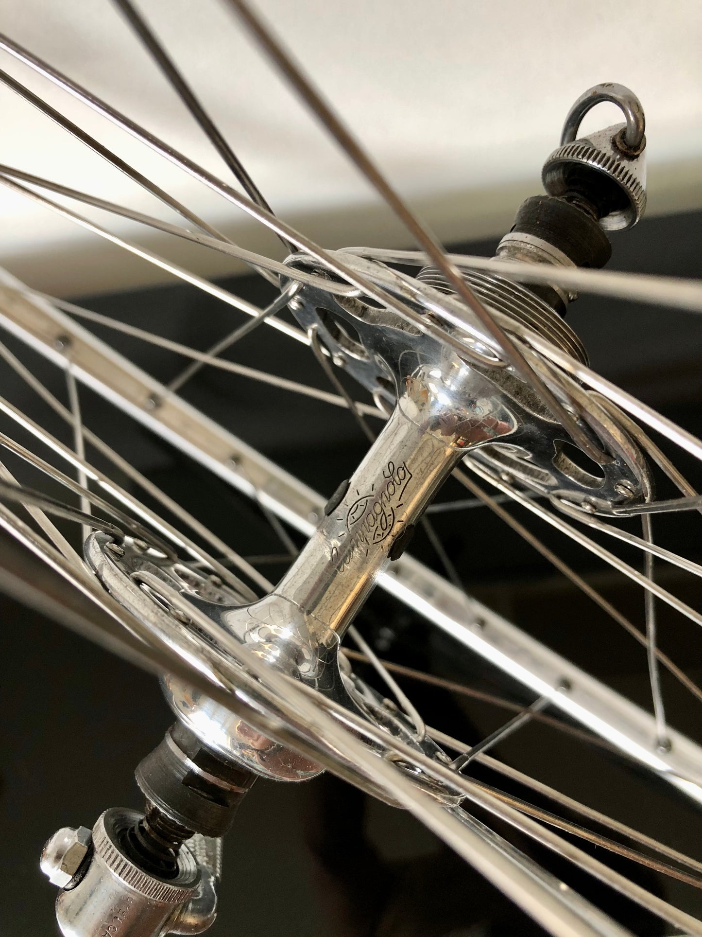 Ruote Campagnolo Record 1035, flangia alta, con cerchi Fiamme Sprint.