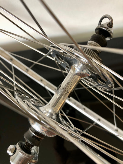 Ruote Campagnolo Record 1035, flangia alta, con cerchi Fiamme Sprint.