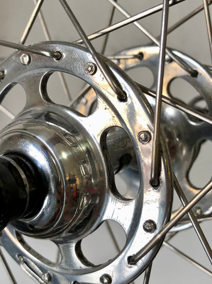 Ruote Campagnolo Record 1035, flangia alta, con cerchi Fiamme Sprint.