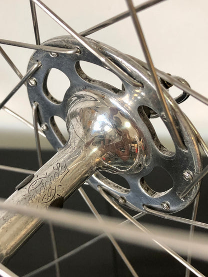Ruote Campagnolo Record 1035, flangia alta, con cerchi Fiamme Sprint.