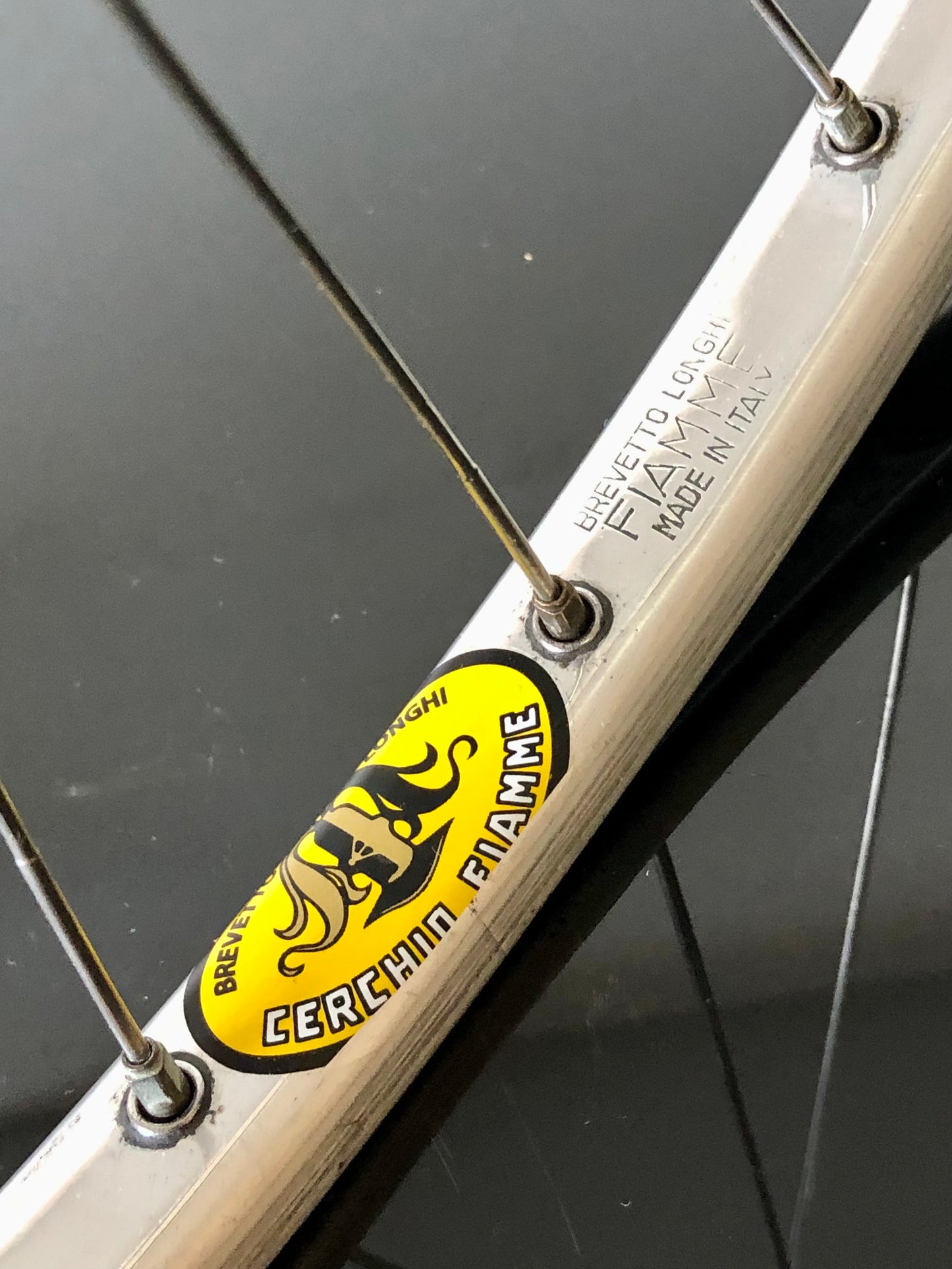 Ruote Campagnolo Record 1035, flangia alta, con cerchi Fiamme Sprint.