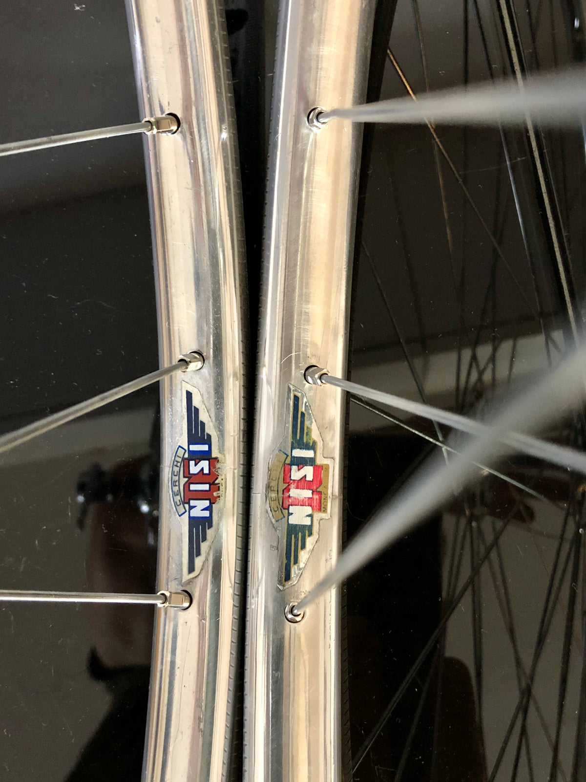 Ruote Campagnolo con mozzi Nuovo Tipo a flangia alta e cerchi Nisi. 700c tubolari.