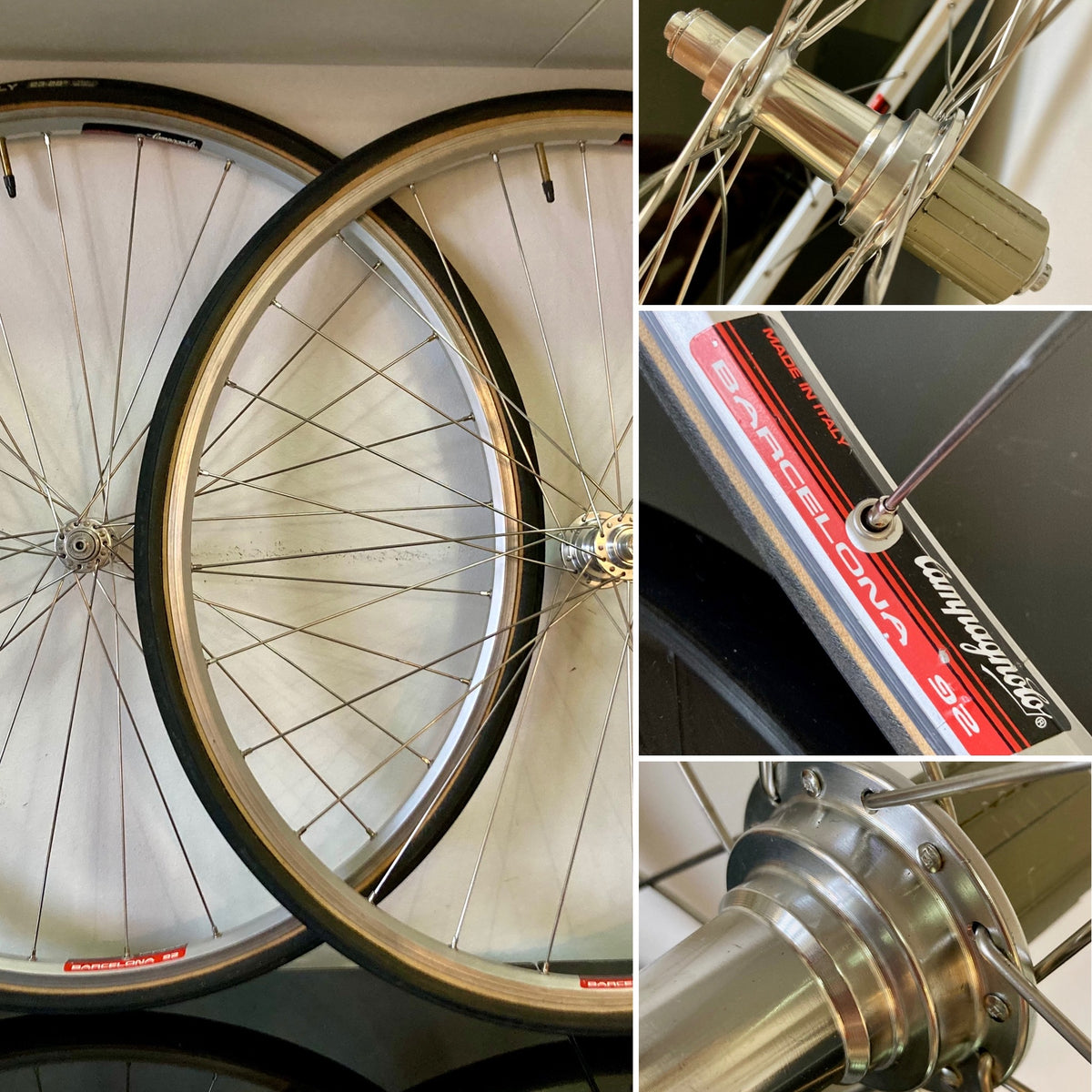 Ruote da corsa Campagnolo Barcelona '92, su mozzi Bitex. Corpetto Shimano 8-9-10v